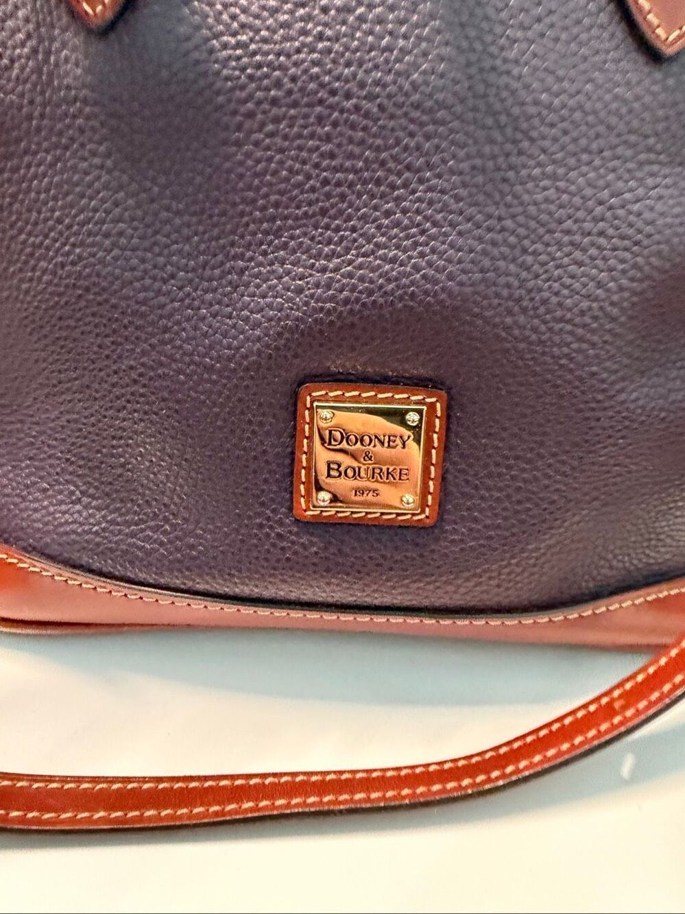 Dooney & Bourke Pebble Grain Zip Satchel Deep Plum Leather Shoulder Bag - Picture 3 of 11